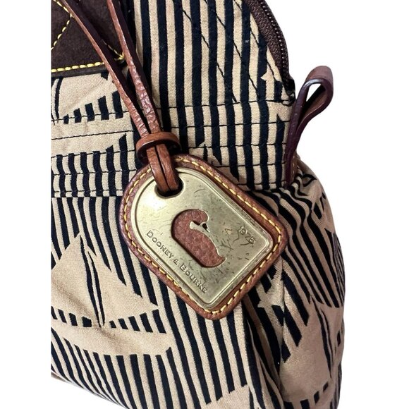 Dooney & Bourke Striped Sailboat Black Brown Tote Leather Straps Vintage - Picture 3 of 16